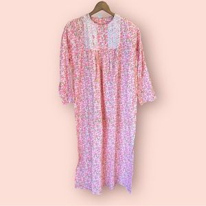 Vintage Flannel Cotton Nightgown Pink Floral Long Nightgown Nitebilt